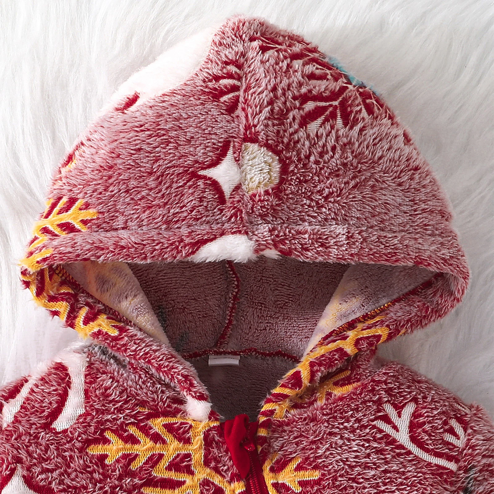 VISgogo-mono navideño con capucha para bebés de 0 a 24 meses, pelele con cremallera oblicua y bordado de copos de nieve de alce de manga larga - imagen 3