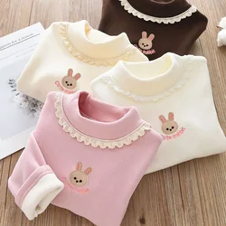 MILANCEL Camisas acolchadas de lana para niños bordado conejo – Otoño