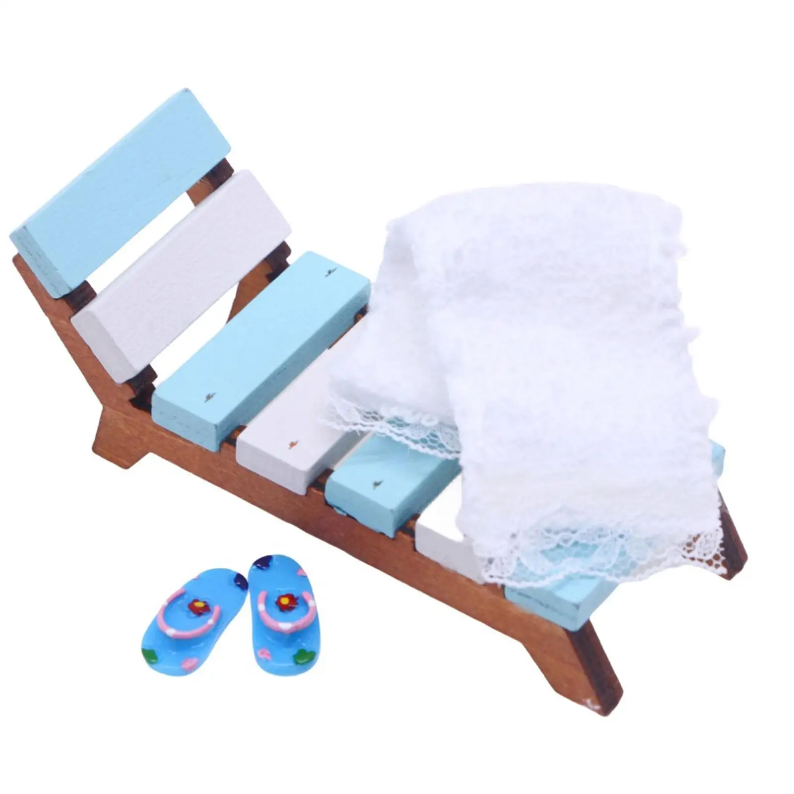 Miniature Beach Chair Set Dollhouse Decoration Dollhouse Longue Deck Chair for Beach Life Scene Micro Landscape Diorama Decor