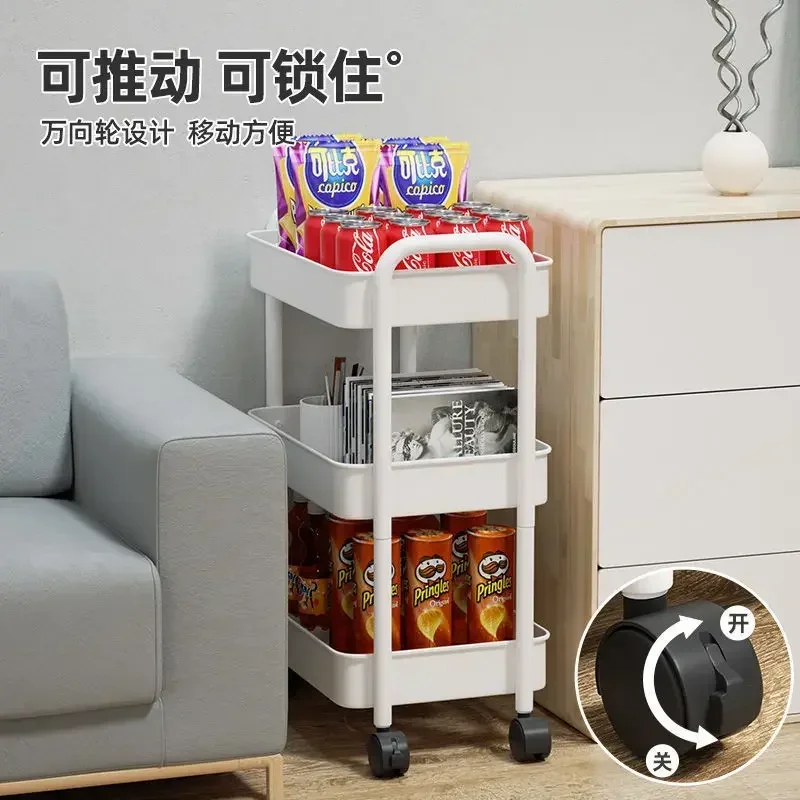 Carro pequeño, estante de almacenamiento de piso a piso, cocina de varios niveles, baño, estante de almacenamiento con ruedas móvil, carrito de aperitivos para bebé - imagen 4