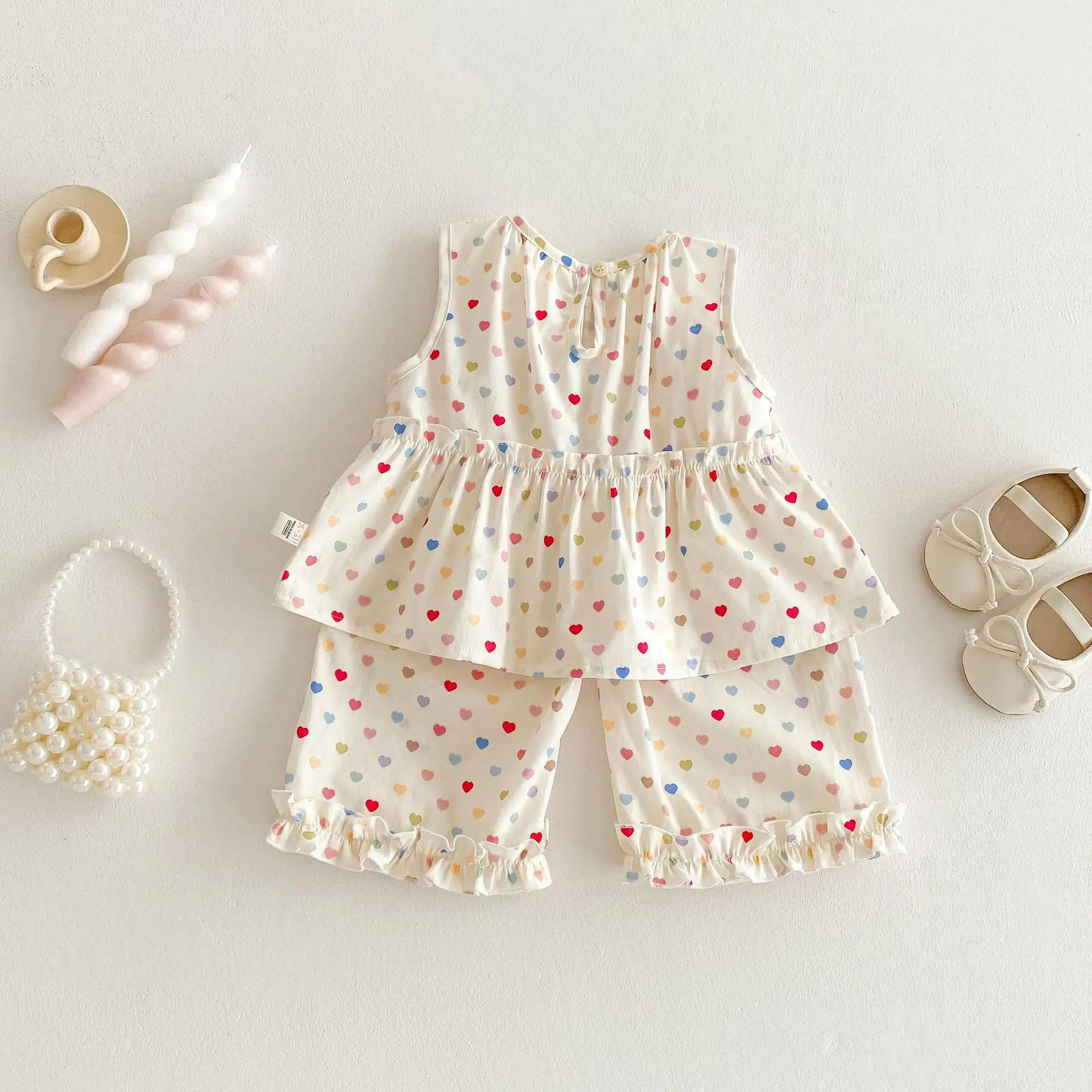 Conjunto verano bebé niña top sin mangas y pantalones anchos corazón - imagen 5