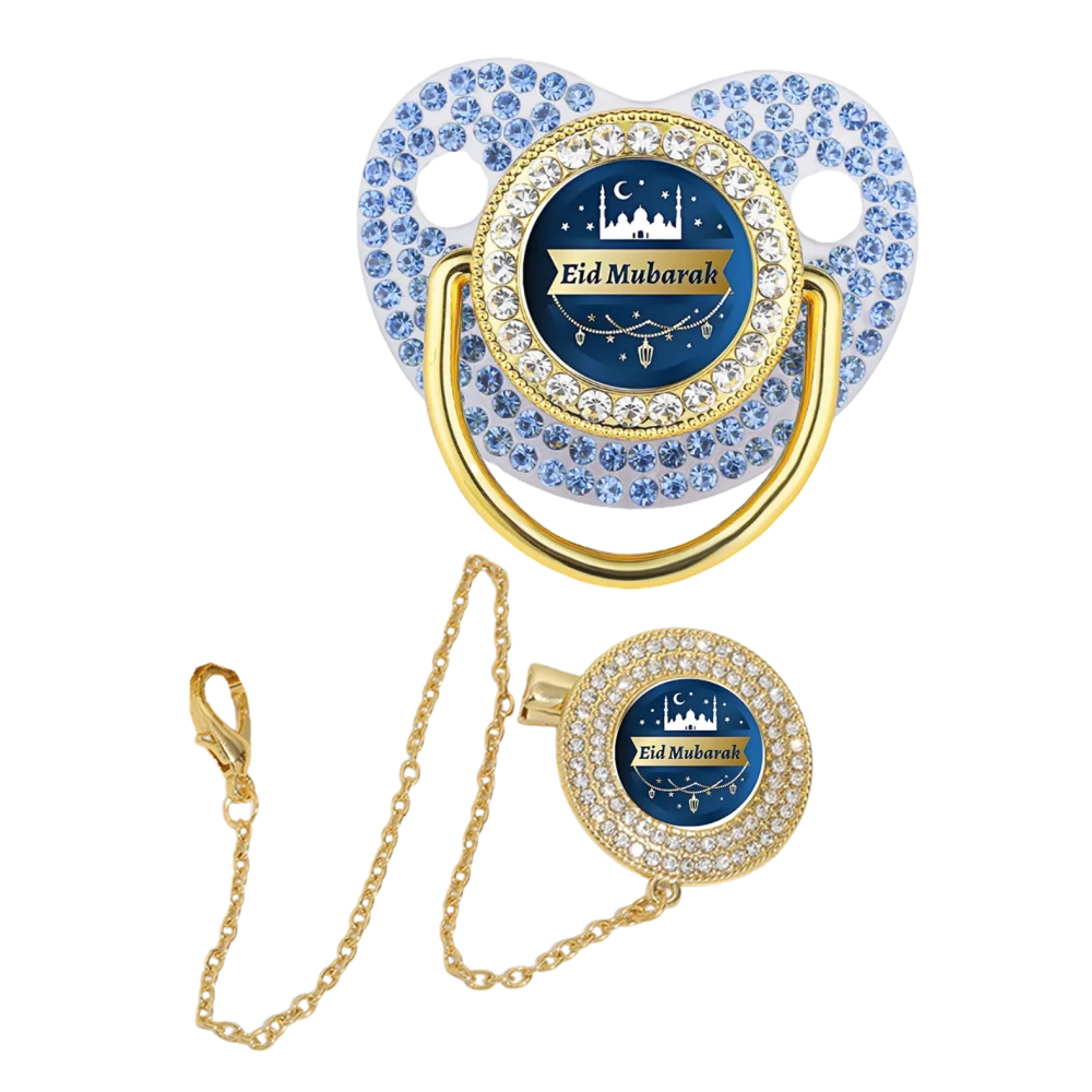 Deslumbrante chupete con estampado musulmán con clip de cadena para chupete, chupete de bebé de silicona sin bisfenol, regalo de alimentación para recién nacido - imagen 4