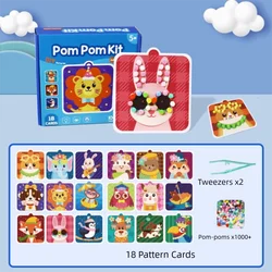 Libro de pegatinas montessori hecho a mano con pompones animales