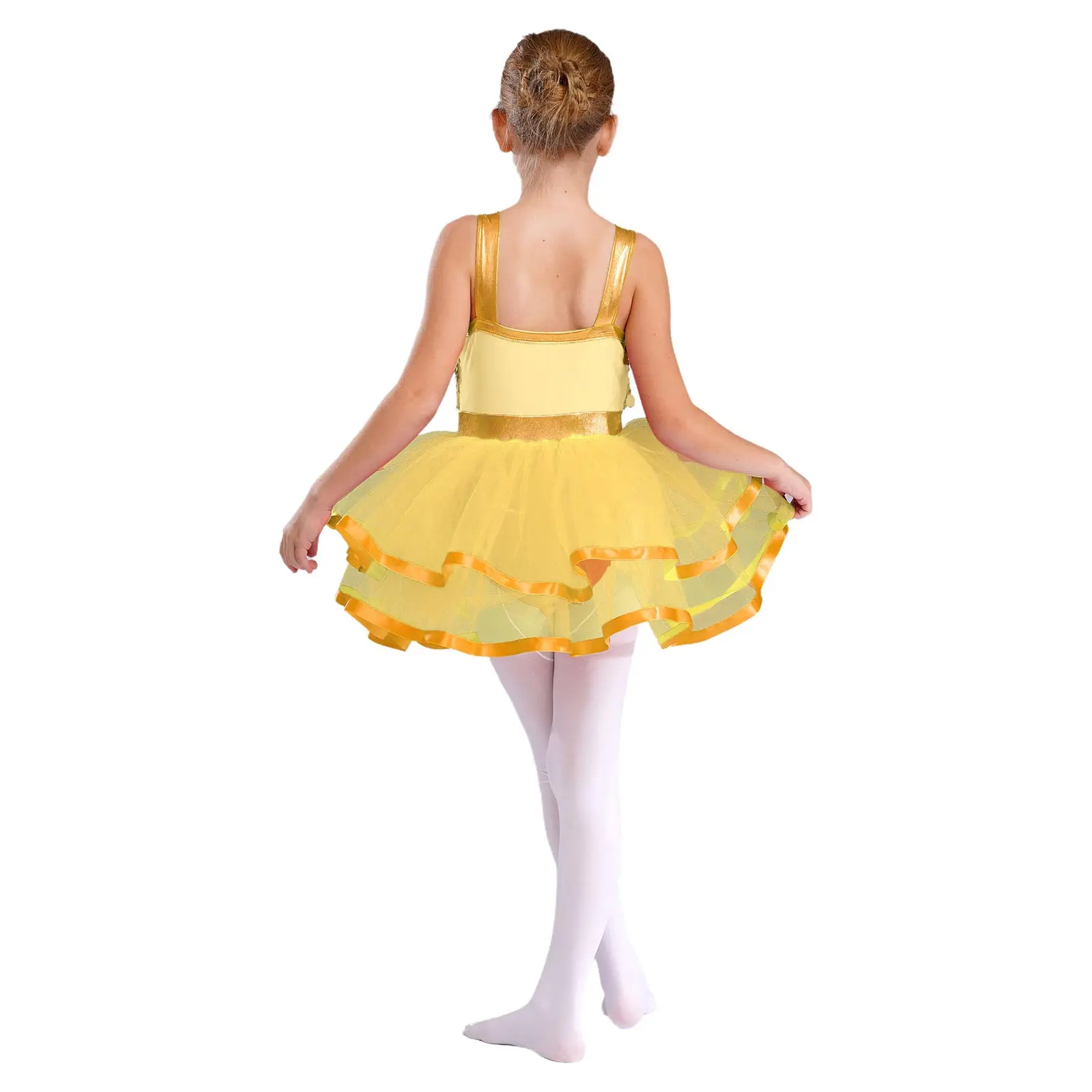 Vestidos de tutú de Ballet para niñas, disfraz de princesa bailarina, sin mangas, bloque de Color, lentejuelas brillantes, vestido de leotardo de patinaje artístico - imagen 5