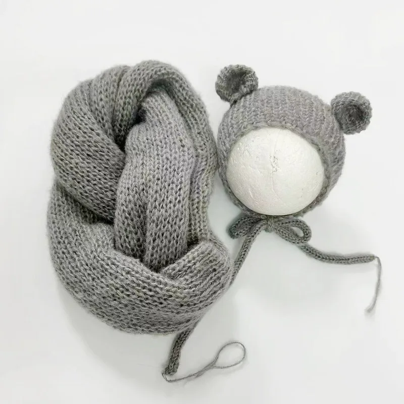 Conjunto bebé recién nacido con manta y gorro de oso para fotos - imagen 3
