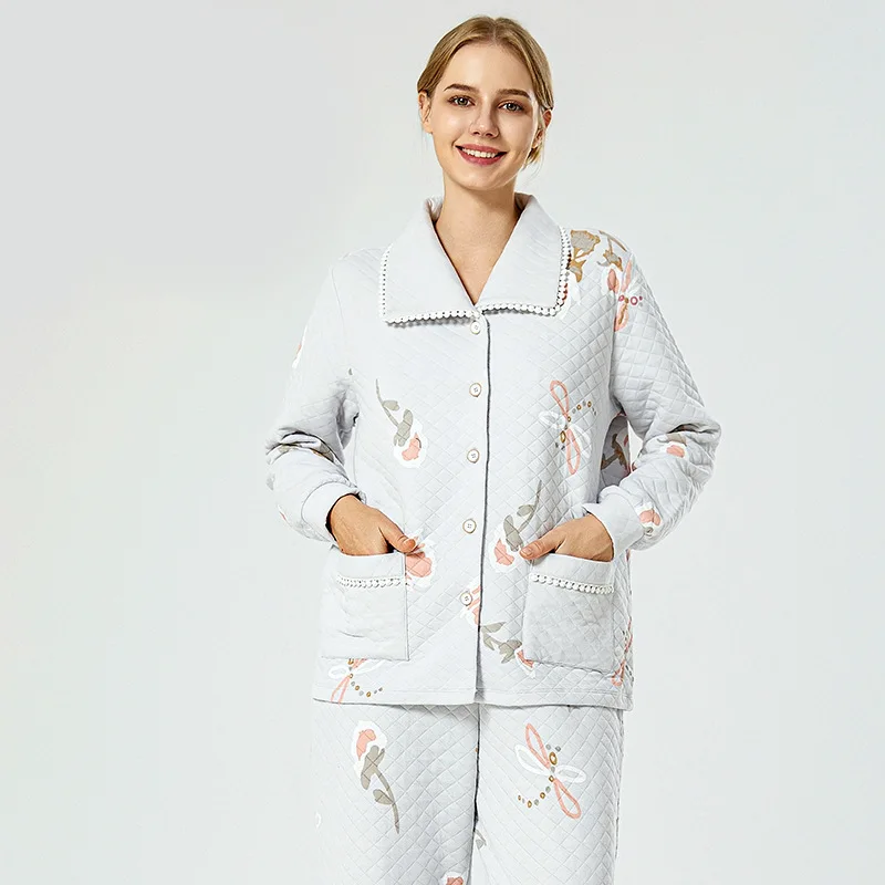 Pijamas de lactancia con estampado floral para otoño e invierno - imagen 3