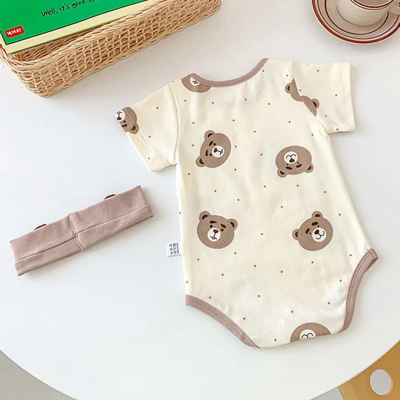Pelele de oso para recién nacido con diadema – Mono infantil de verano - imagen 2