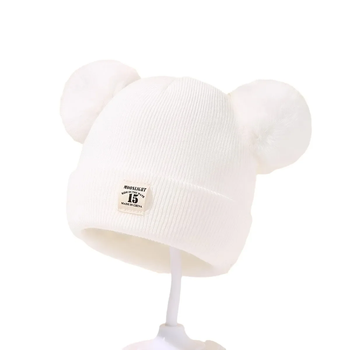 Gorro de lana tejido color liso para bebé con pompón – Cálido invierno - imagen 5