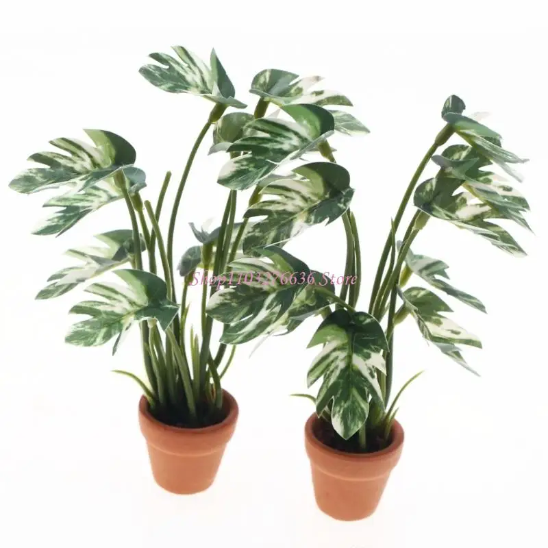 Planta artificial Monstera miniatura para casas de muñecas - imagen 3