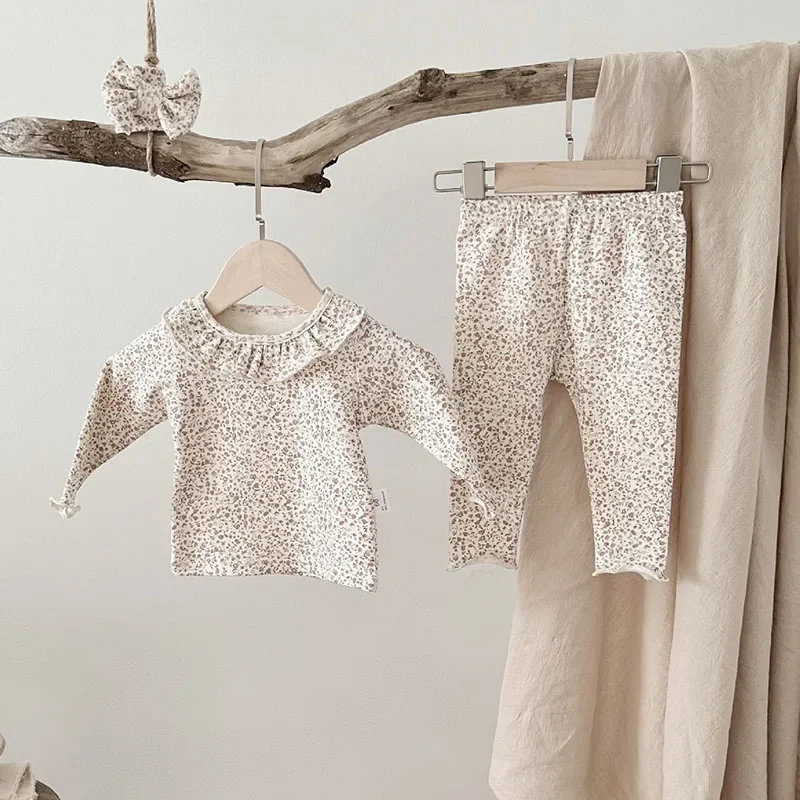 MILANCEL, nuevo pijama Floral de otoño para bebé con diadema con lazo de 0 a 2 años, precioso cuello con volantes, ropa de dormir para niñas, ropa de casa para niños pequeños - imagen 3