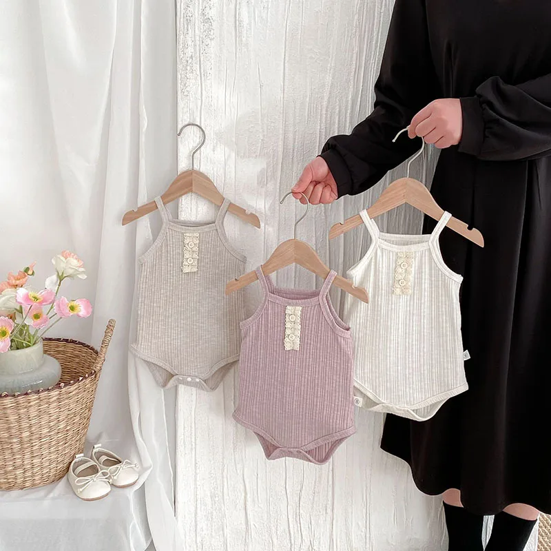 MILANCEL-Body de verano para bebé, ropa bonita de Color sólido con tira para bebé recién nacido, cabestrillo con botones de encaje de una pieza
