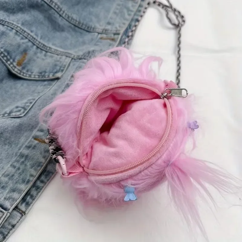 Divertido bolso cruzado de pelo largo, muñeca fea y linda, juguete de peluche con personalidad, Mini bolso cruzado trenzado de felpa divertido, bolso de hombro bonito - imagen 5