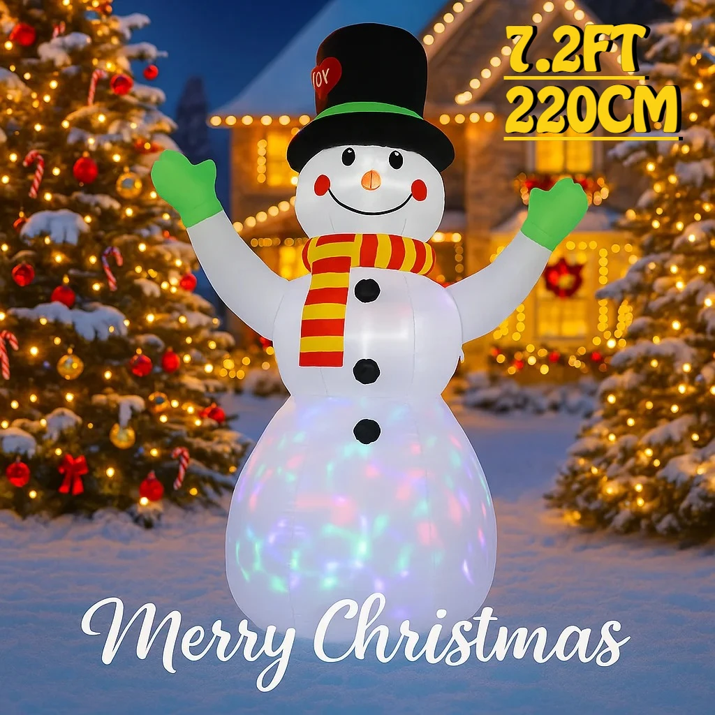 7,2 pies decoración navideña al aire libre luces LED muñeco de nieve decoración inflable de Navidad patio fiesta adornos de césped juguete para el hogar