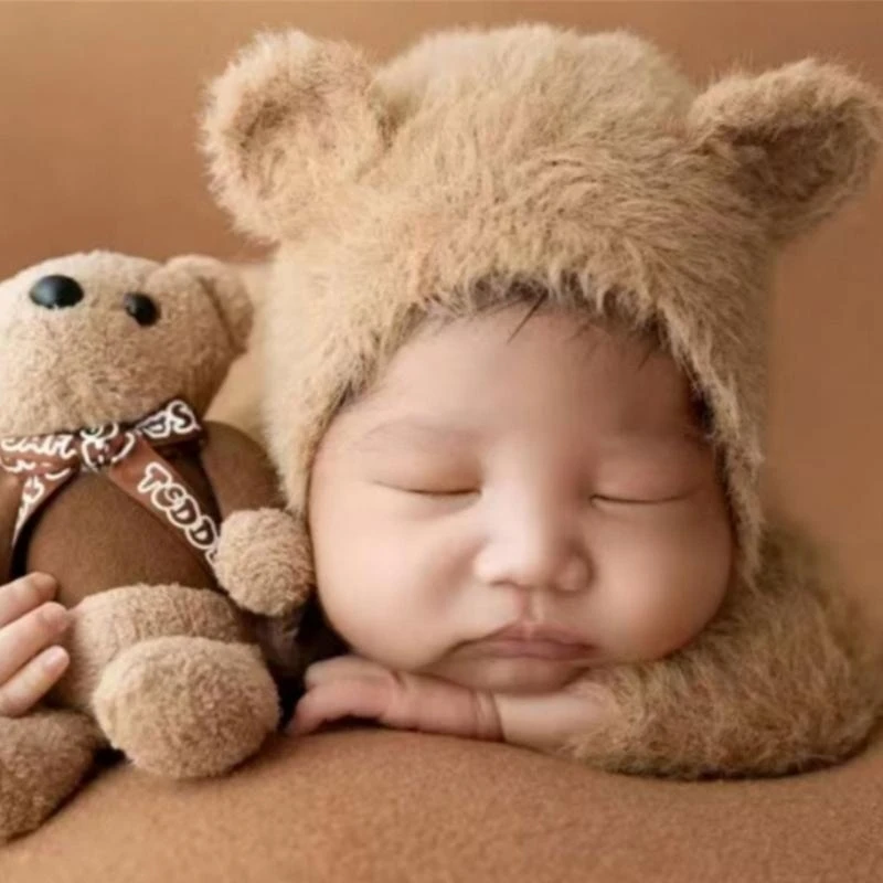 Accesorios de fotografía recién nacido, traje de oso para bebé, mono, sombrero, accesorio de fotografía de animales para niño y niña de 0 a 2 meses - imagen 2
