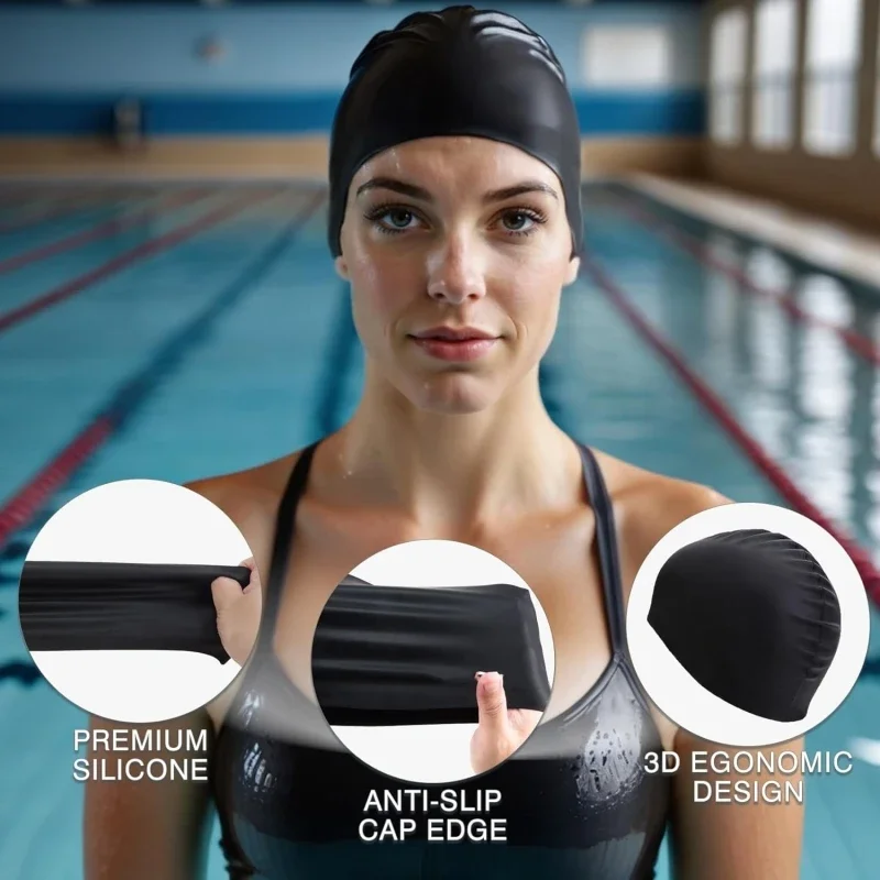 Gorros de natación para hombre y mujer, gorros de natación de silicona duraderos, gorros de natación impermeables Unisex para adultos, gorros de baño extensibles para piscina para cabello largo - imagen 3