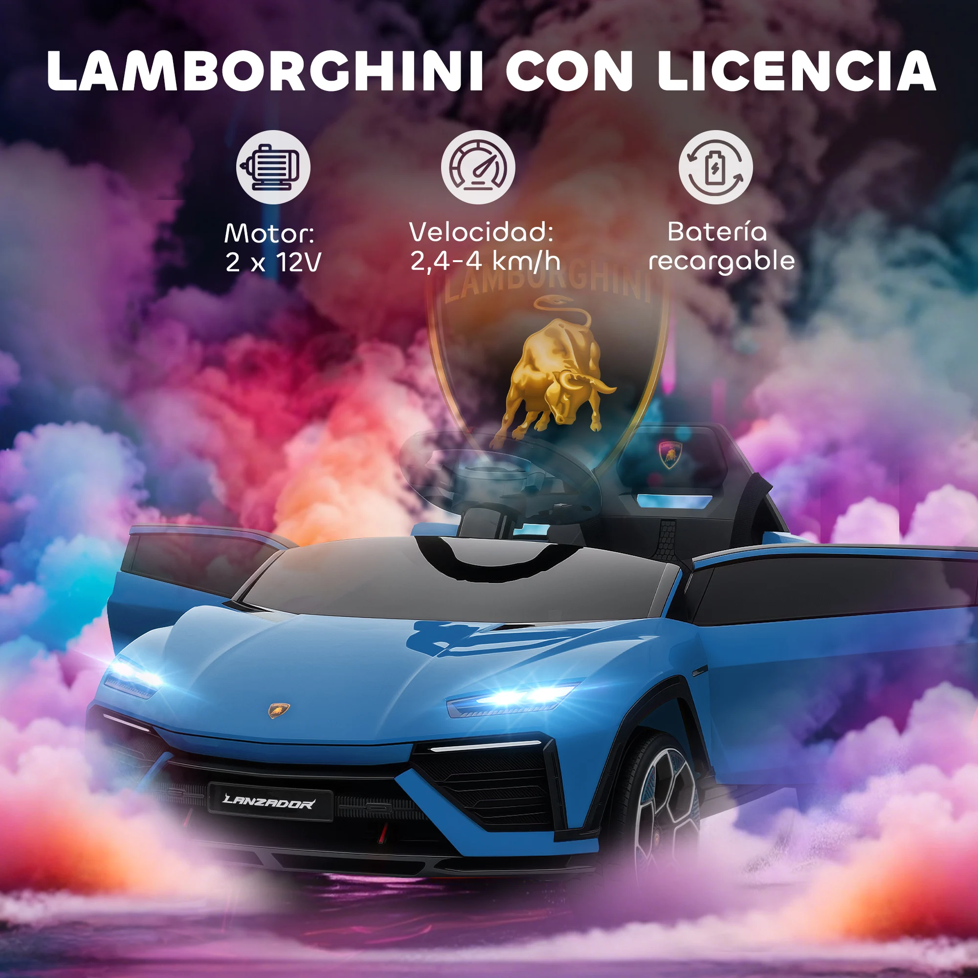 AIYAPLAY Coche Eléctrico para Niños de +3 Años, Lamborghini, Coche de Batería 12V, con Mando a Distancia 2,4 G, Motor Doble, Ruedas con Suspensión, Faros, Música, USB, Blanco - imagen 5
