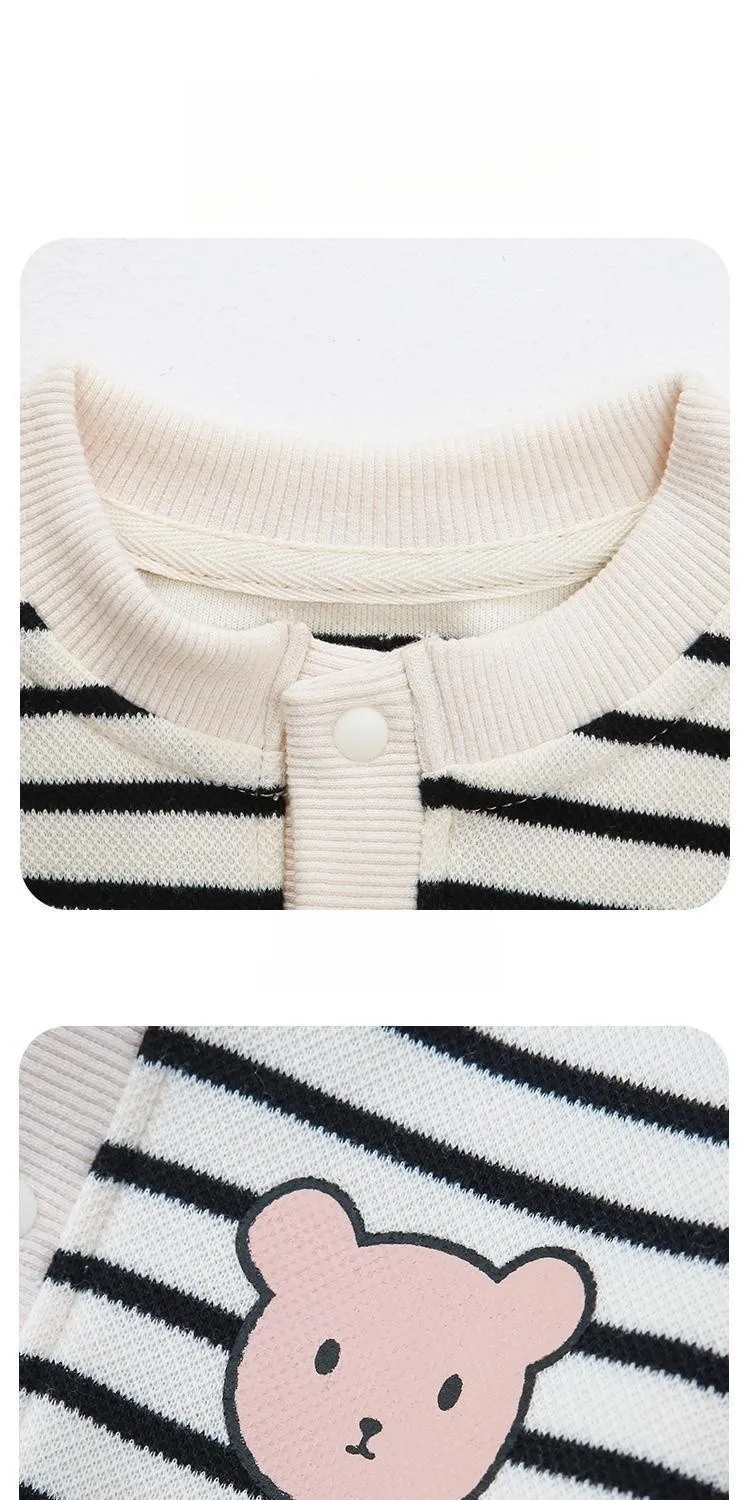 Peleles de 0 a 18M para ropa de bebé, 100% algodón, ropa de invierno para bebés y niños, mono a rayas y traje de una pieza con logo de oso a la moda - imagen 4