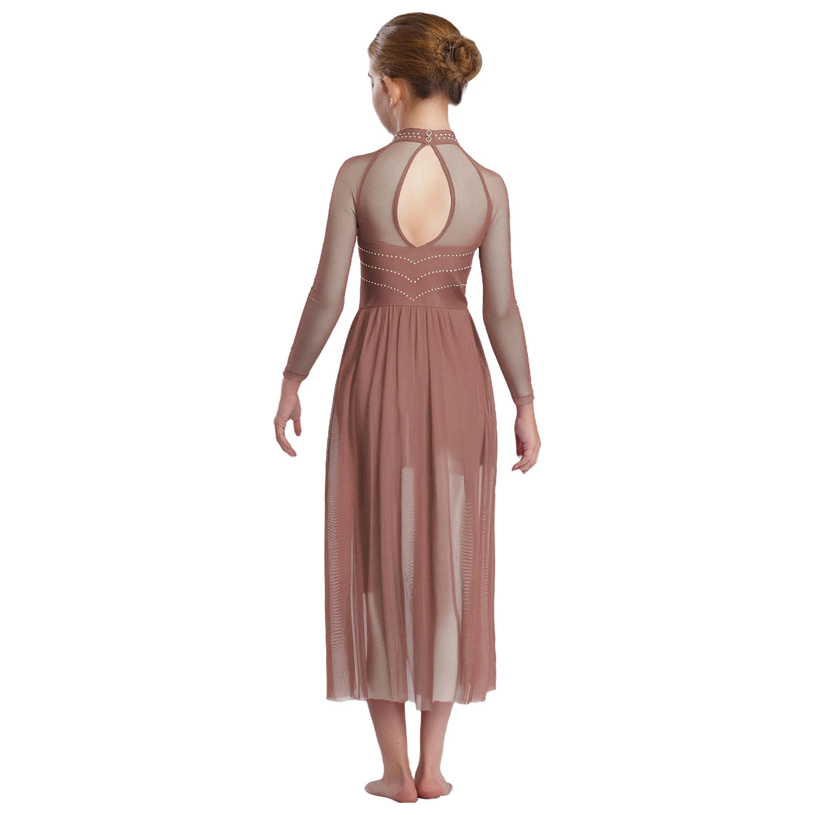Traje de ballet moderno con malla transparente y diamantes - imagen 3