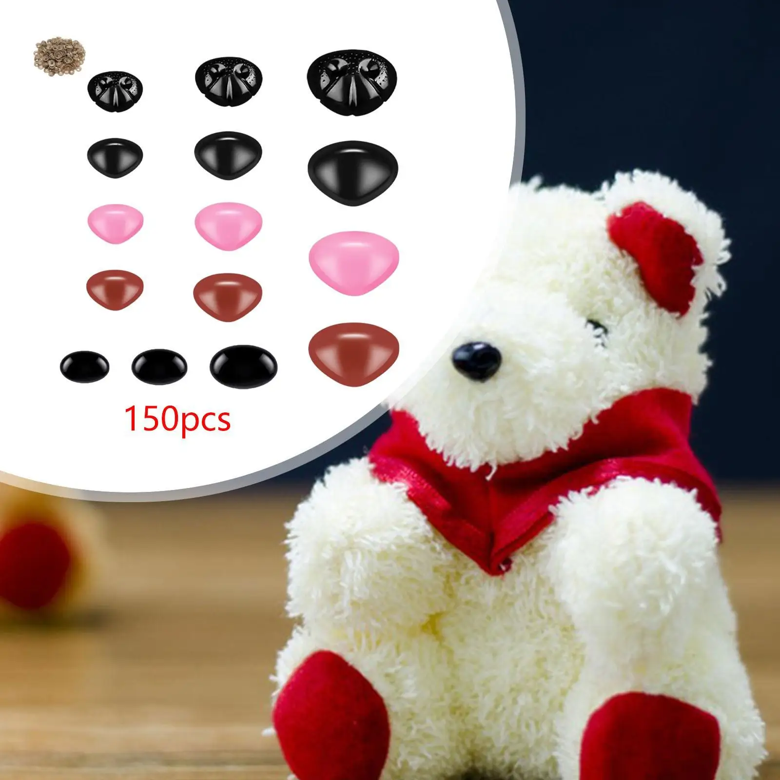 150 PiecesSafe Noses for Crochet Animals with Washers Bear Accessories Smooth Crochet Doll Nose for Puppets Crochet Projects