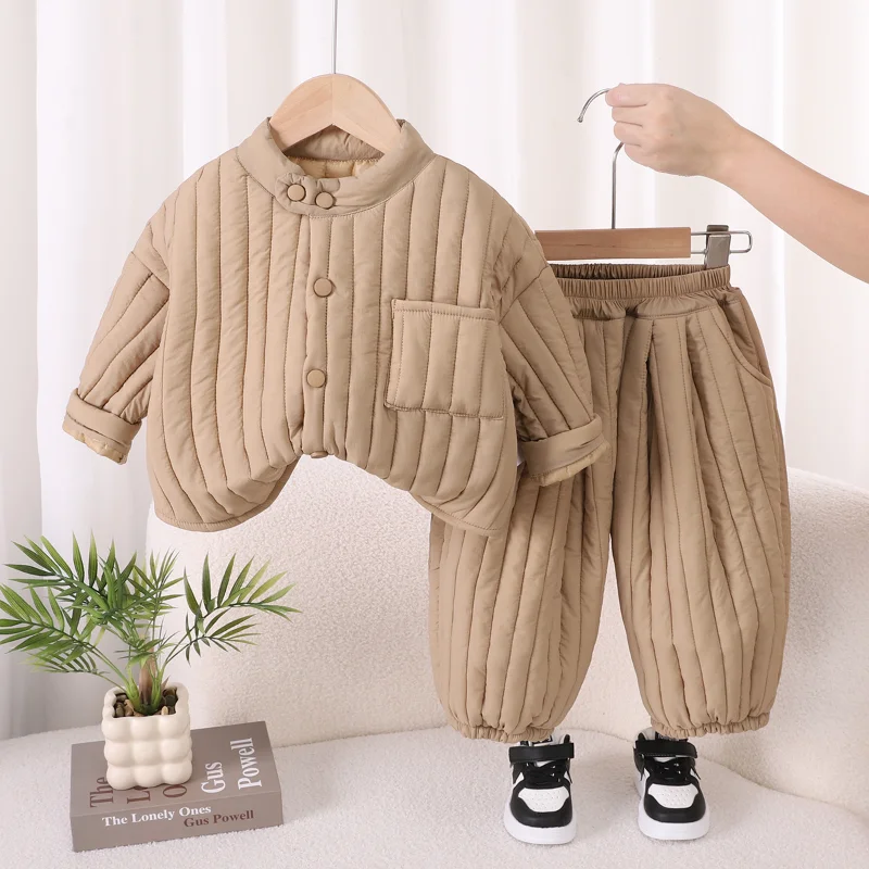Nuevo conjunto de ropa de invierno para niñas, chaqueta gruesa y cálida, pantalones, 2 unids/set, ropa infantil, disfraz para niños, chándales para niños - imagen 3