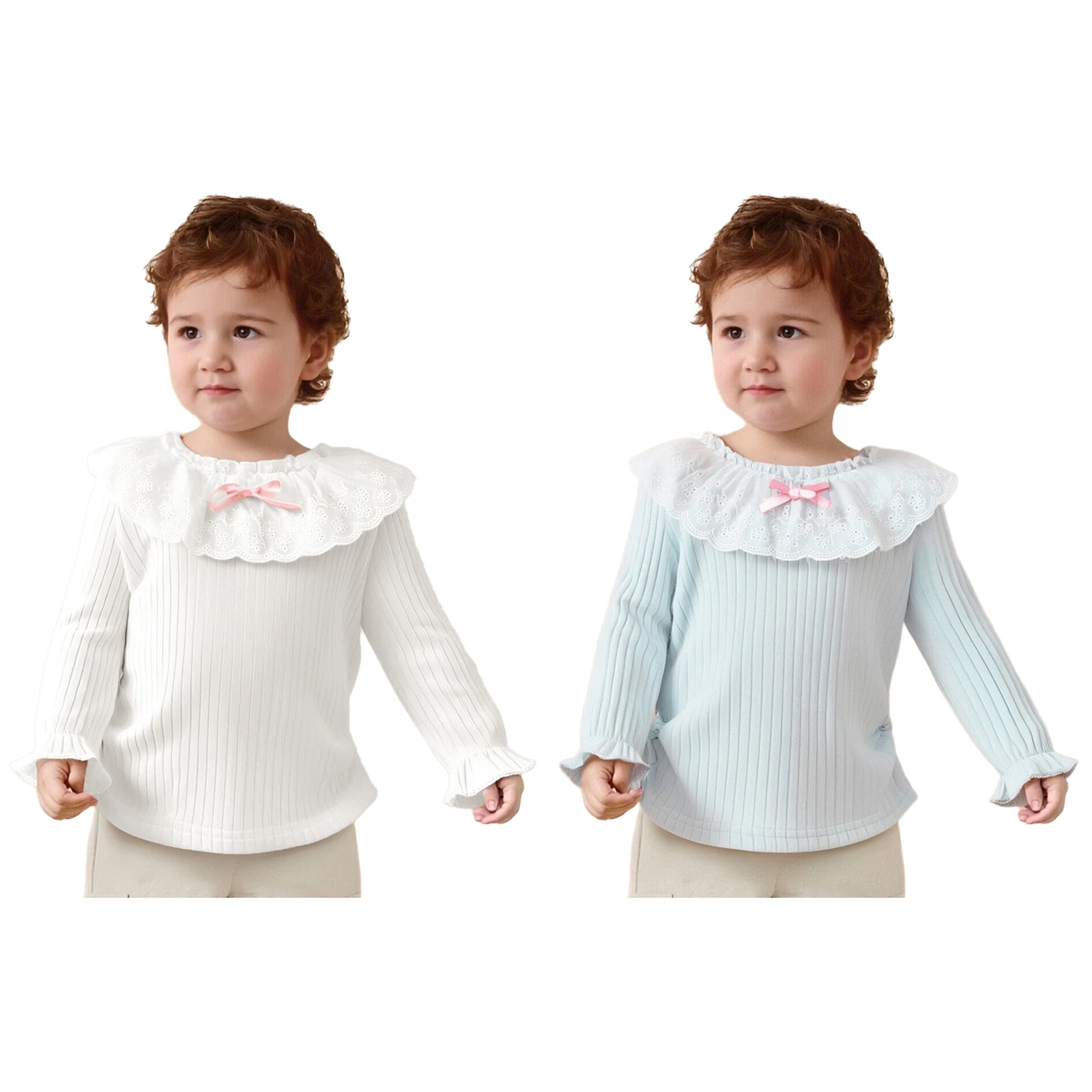 Blusa acanalada con volantes lazo niña primavera otoñal - imagen 5