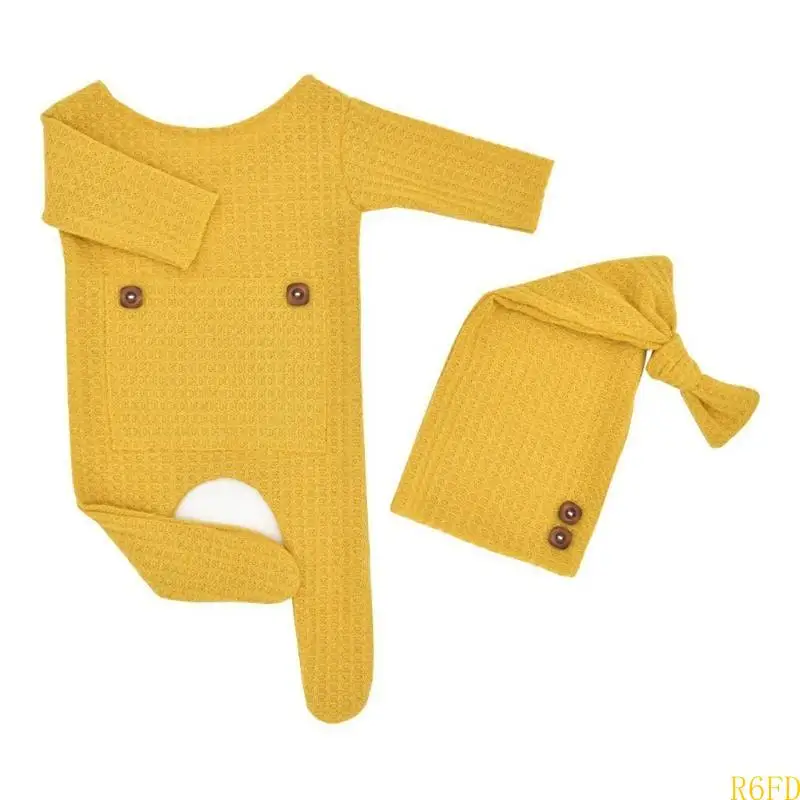 2 unids/set de ropa para sesión de fotos de bebés, mono tejido para bebés, Kit de gorro de cola larga, sombrero, pelele, accesorios de fotografía recién nacido