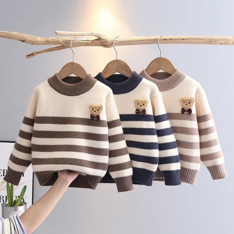Jersey de punto grueso a rayas para niños – Abrigo cálido para otoño e invierno - imagen 3