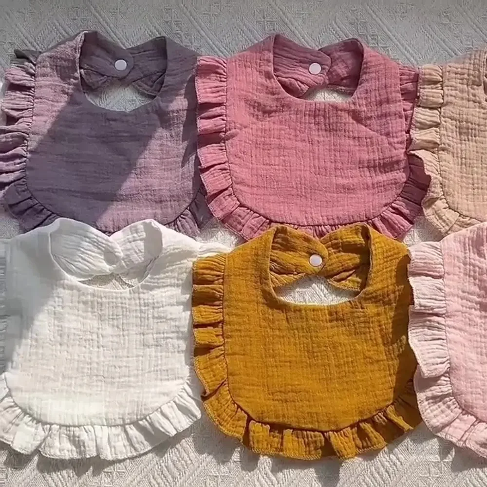 Baberos de muselina suave de alta calidad, Bandana absorbente con volantes, Baberos para baba, babero de Saliva para recién nacidos de color sólido, para niños y niñas