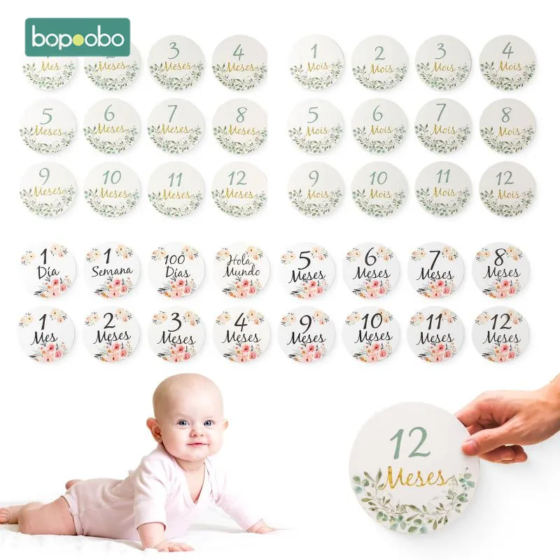 Tarjetas de hitos de papel para recién nacidos, 1 Juego de 0 a 12 meses, en español y francés, accesorios de fotografía para bebés, regalos de cumpleaños