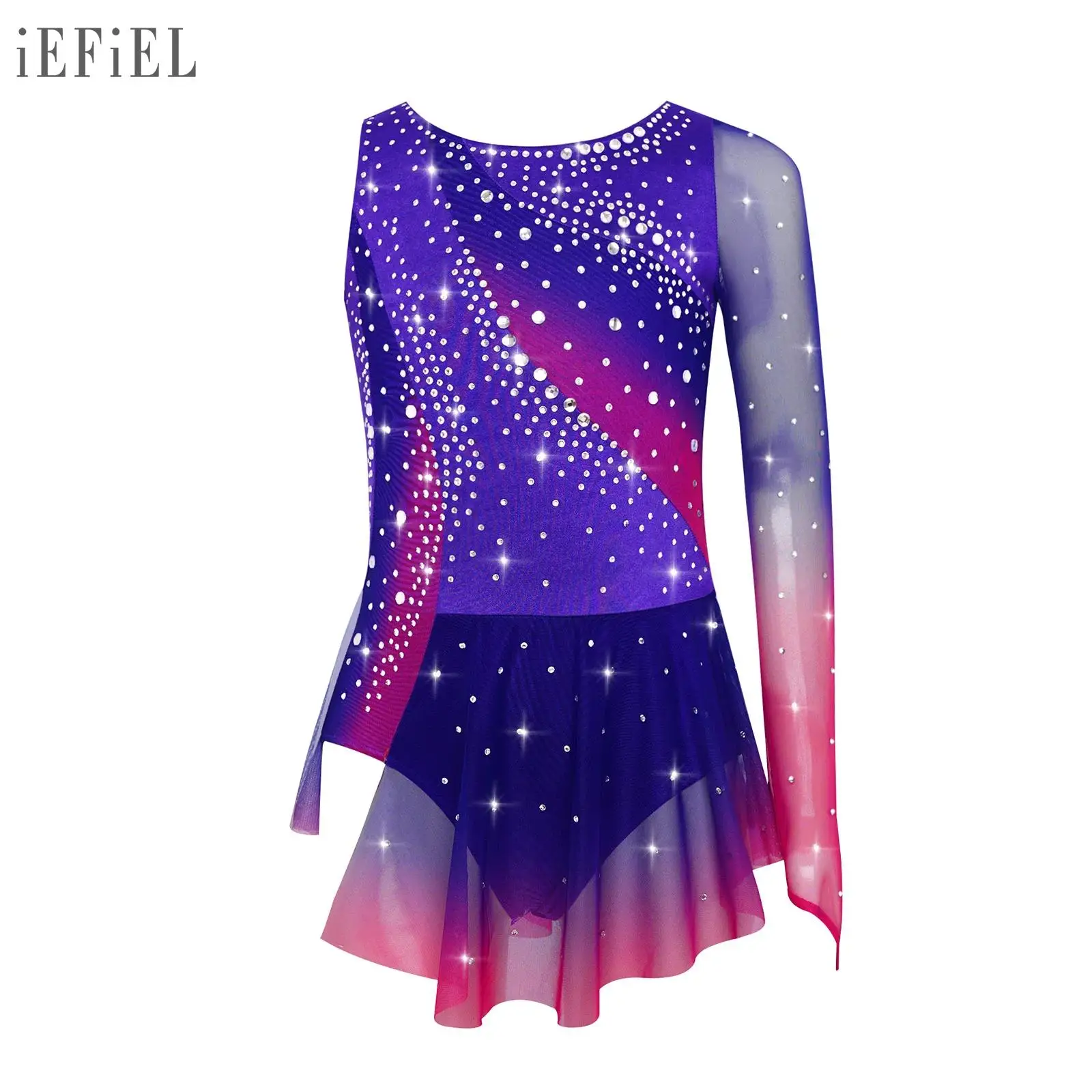 Vestido de baile de patinaje artístico para niñas, traje de gimnasia de Ballet rítmico con diamantes de imitación, Ropa de baile contemporánea moderna lírica