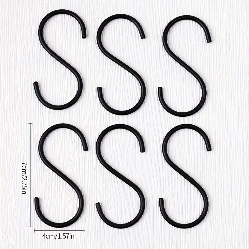 10 ganchos resistentes en forma de S: antideslizantes, negros, para colgar plantas, organización de guardarropa, almacenamiento de cocina - imagen 3