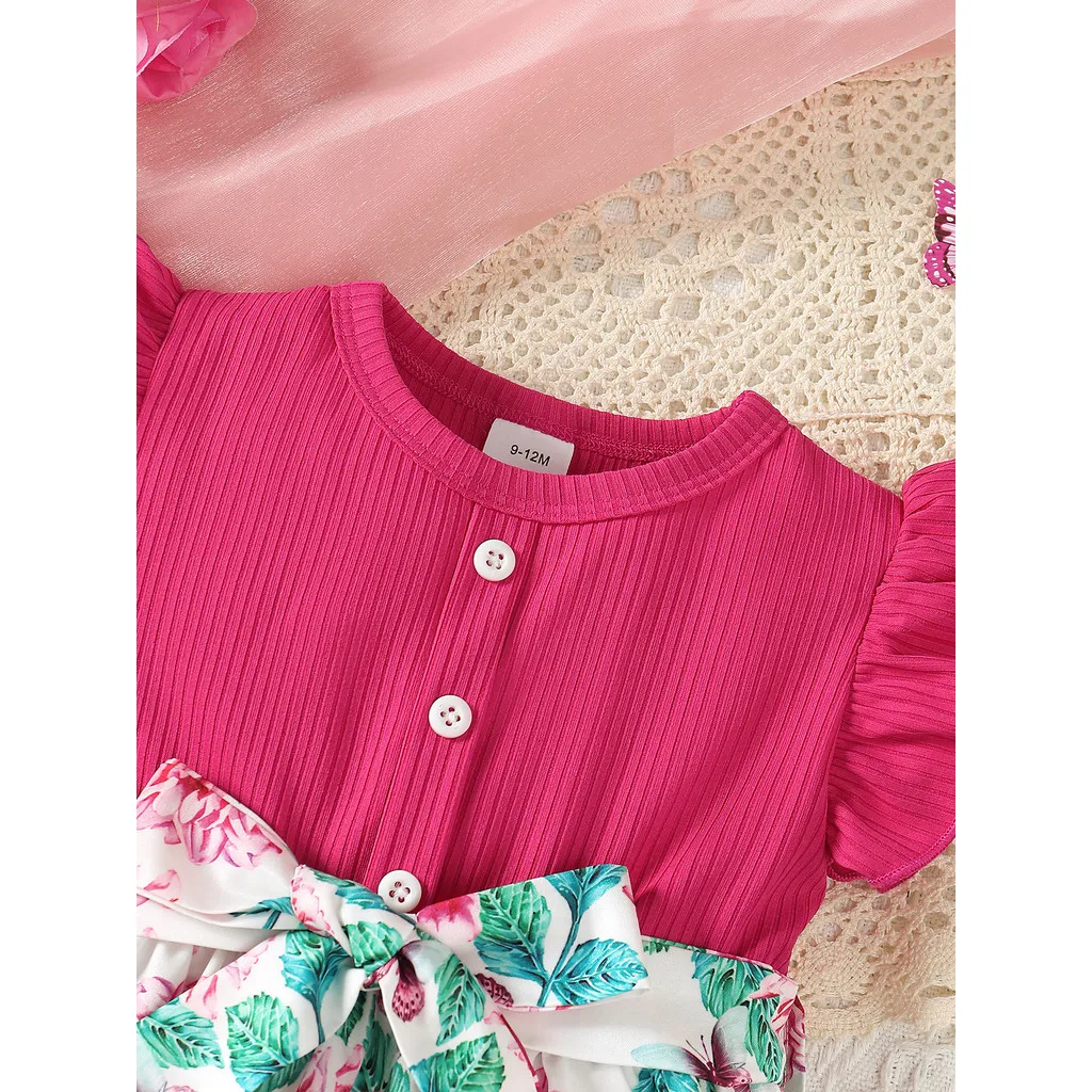 Vestido Floral de retazos sin mangas para niña, ropa de fiesta de cumpleaños para niño de 0 a 3 años, rosa roja, estilo Pastoral, ocio - imagen 2