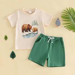 Conjunto de verano bebé oso – Camiseta manga corta y pantalón