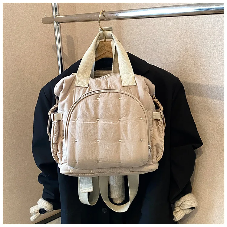 Bolsa de pañales multifuncional para recién nacidos, mochila sencilla de moda coreana, bolso para cochecito de Color sólido de gran capacidad - imagen 5