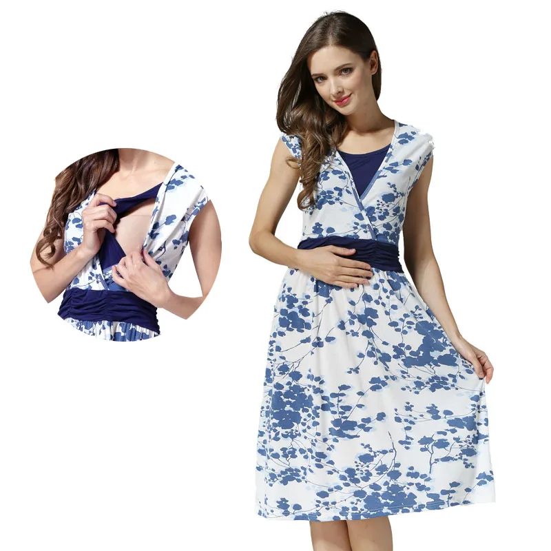 Vestido sin mangas para lactancia, vestidos acampanados para mujeres embarazadas, vestido de lactancia con estampado floral de verano, vestido de maternidad informal