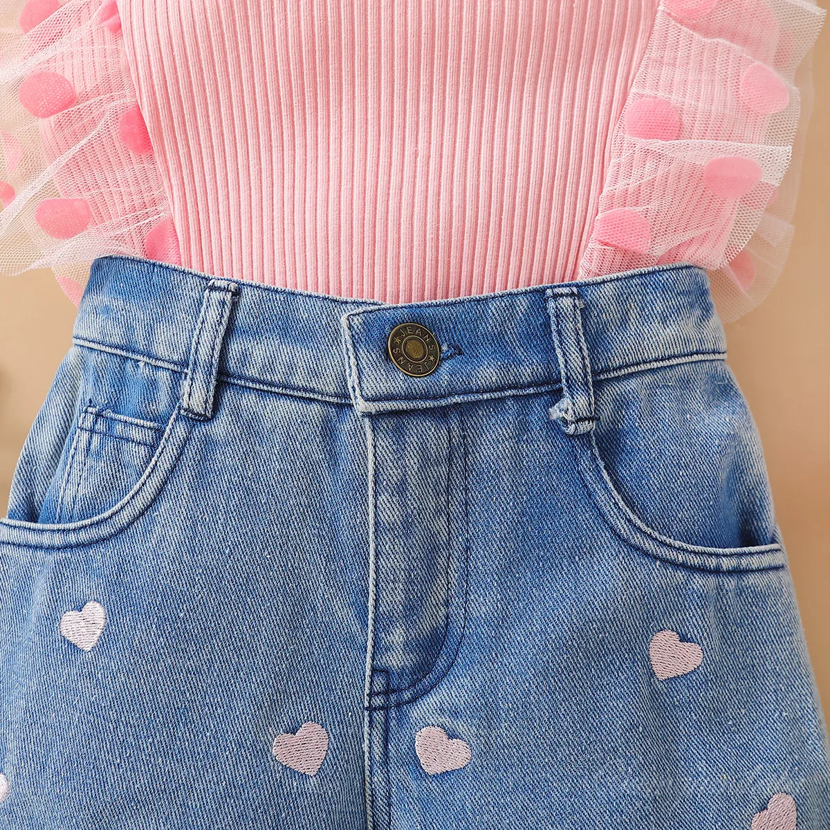 Conjunto de verano niña: camiseta sin mangas y pantalón corto vaquero - imagen 3