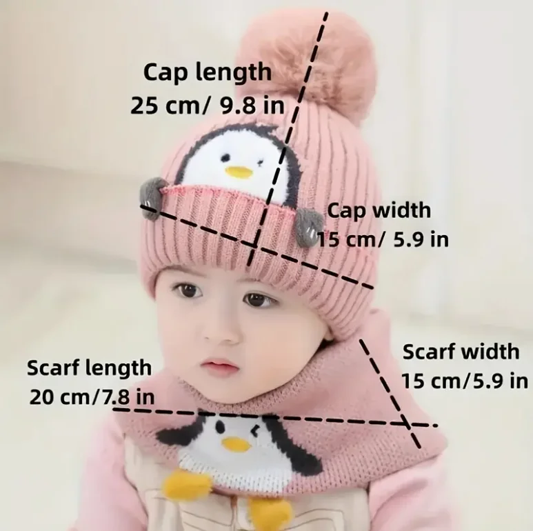Gorro cálido de invierno para niños con orejeras, tela de punto con diseño de pingüino lindo, ligero, patrón de animales de dibujos animados, cierre de palanca - imagen 2