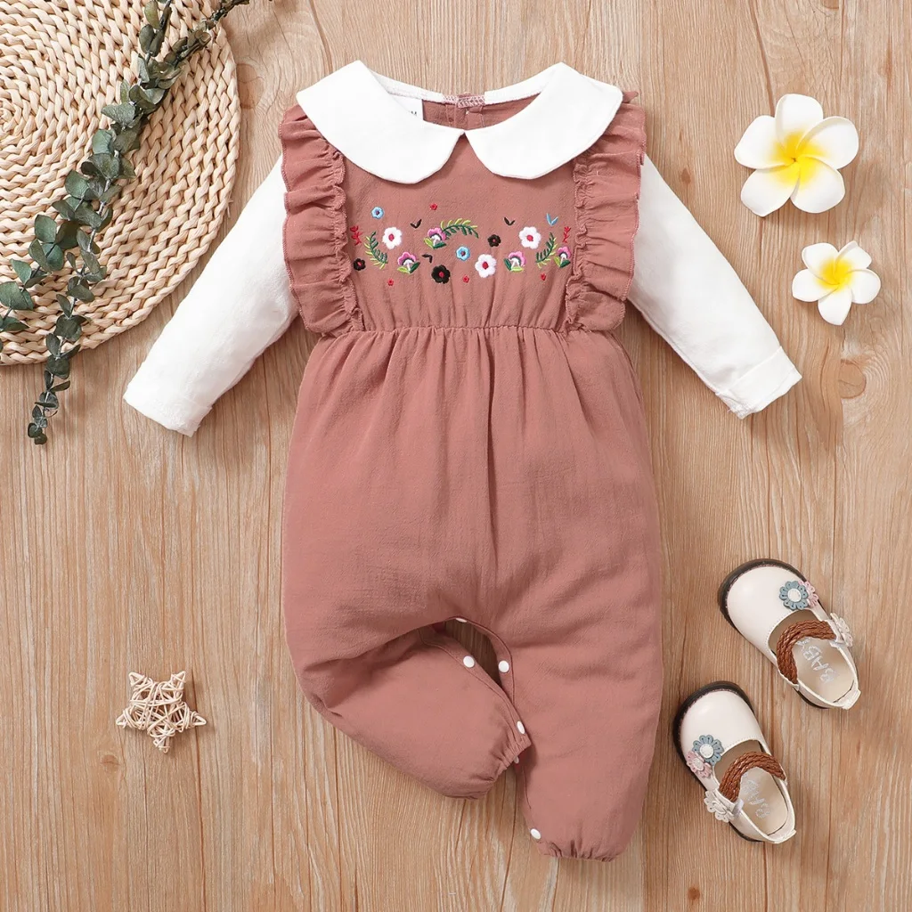 Mono bebé niña manga larga con flores bordadas – Primavera otoño - imagen 5