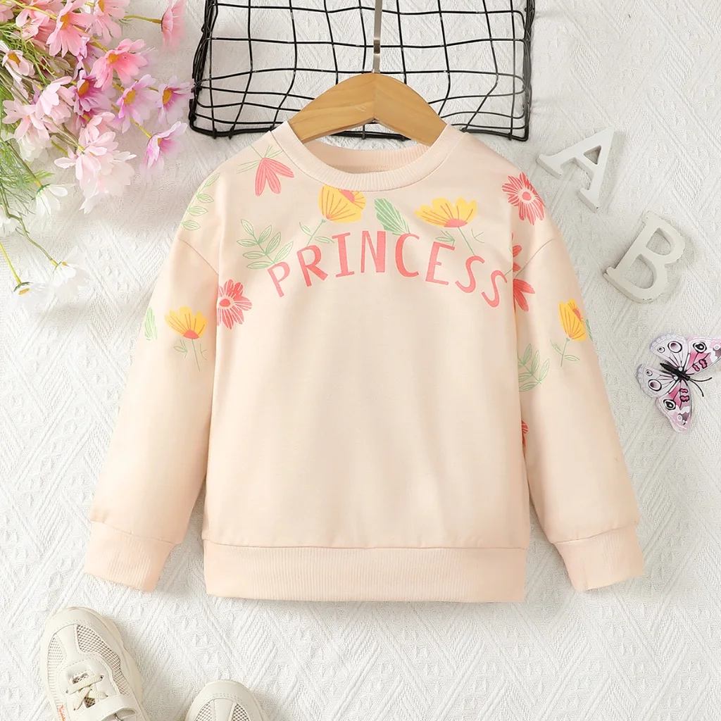 Jersey de manga larga para niñas de 4 a 7 años con Tops estampados con letras para primavera y otoño, disfraz, ropa de ocio para estudiantes