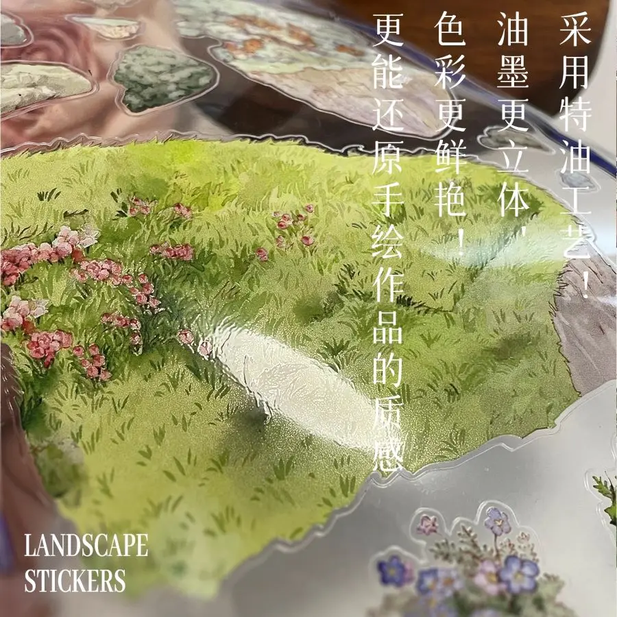 Serie dibujada a mano, acuarela, cachorro de cuento de hadas, pegatinas de creación de escena en miniatura 3D verdes, pegatinas de decoración artística DIY - imagen 4