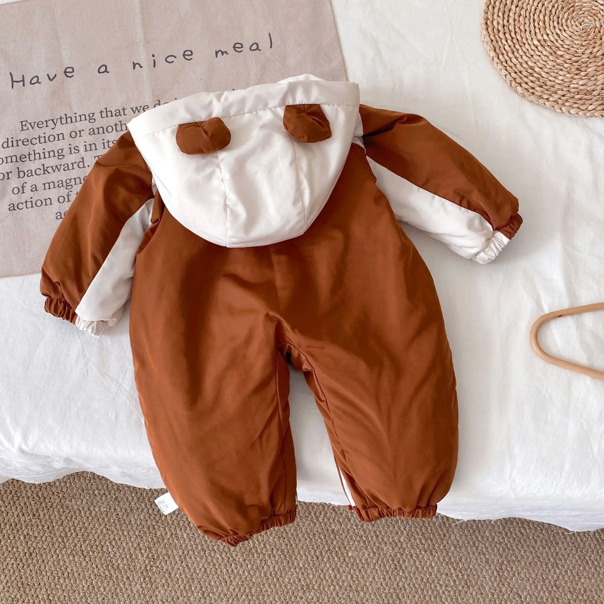 Ropa de invierno para bebé, prendas de vestir cálidas para niños pequeños, pelele con capucha para niñas pequeñas, mono grueso con forro de piel para recién nacidos - imagen 4