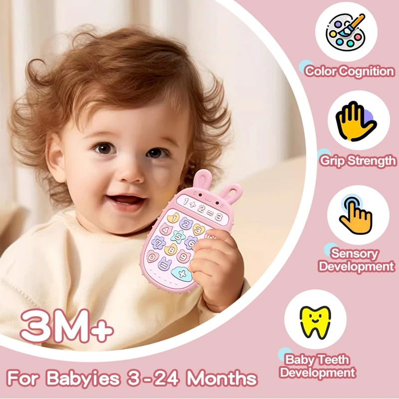 Mordedor de teléfono de silicona para bebé, juguetes sensoriales educativos tempranos, sin BPA, forma de Control remoto, grado alimenticio, regalos para niños, 1 unidad - imagen 2