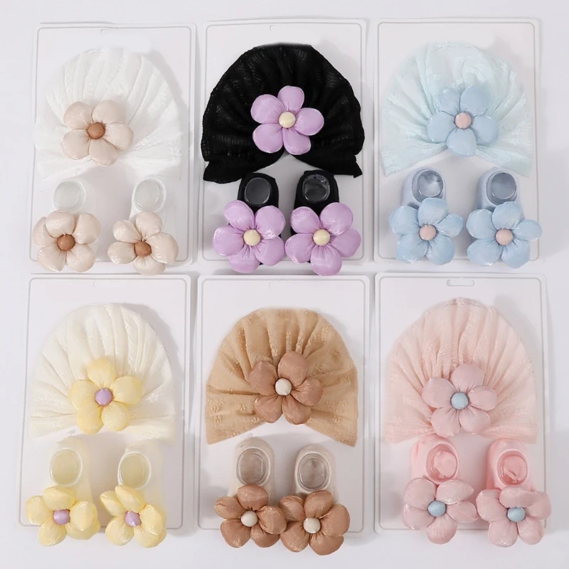 Gorros hospital algodón transpirable M76C, gorro para bebé recién nacido, gorro suave y ligero, calcetines para niñas 0 - imagen 2