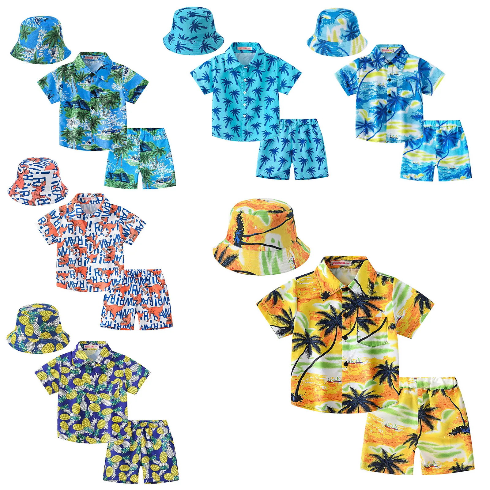 Traje hawaiano infantil con camisa pantalón y sombrero de playa - imagen 3