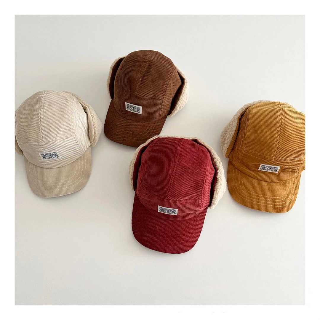 Gorro de Lei Feng de invierno para niños, gorro grueso de Color sólido con protección para los oídos para bebés, gorro cálido minimalista para niños y niñas - imagen 3