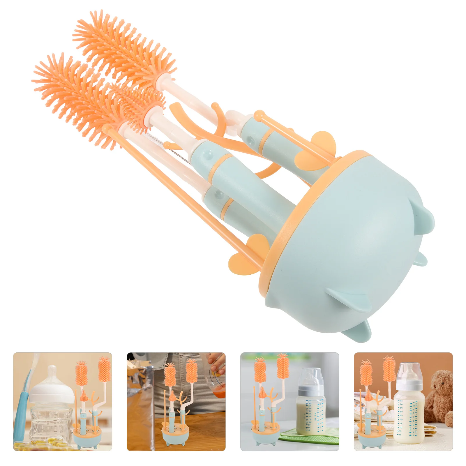 Juego de cepillos para biberones, herramientas de limpieza de botellas de leche infantil, diseño de soporte, limpiador de botellas portátil con mango largo para biberones, pajita, 1 Juego - imagen 3