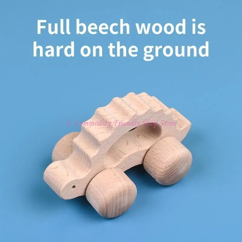 Coche de madera natural con animal – Juguete de empuje infantil - imagen 4