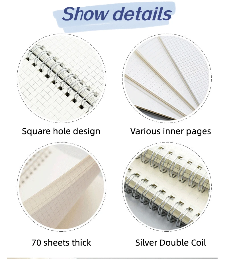 Cuaderno de bobina B5/A5/A6, 80 páginas, cubierta mate, línea Horizontal, libro de contabilidad cuadrado, papel grueso, suministros escolares y de oficina, papelería - imagen 3