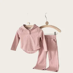 Conjunto para niñas, traje con capucha para niños, suéter liso de manga larga, pantalones de pierna ancha, 2 uds., ropa nueva informal de otoño