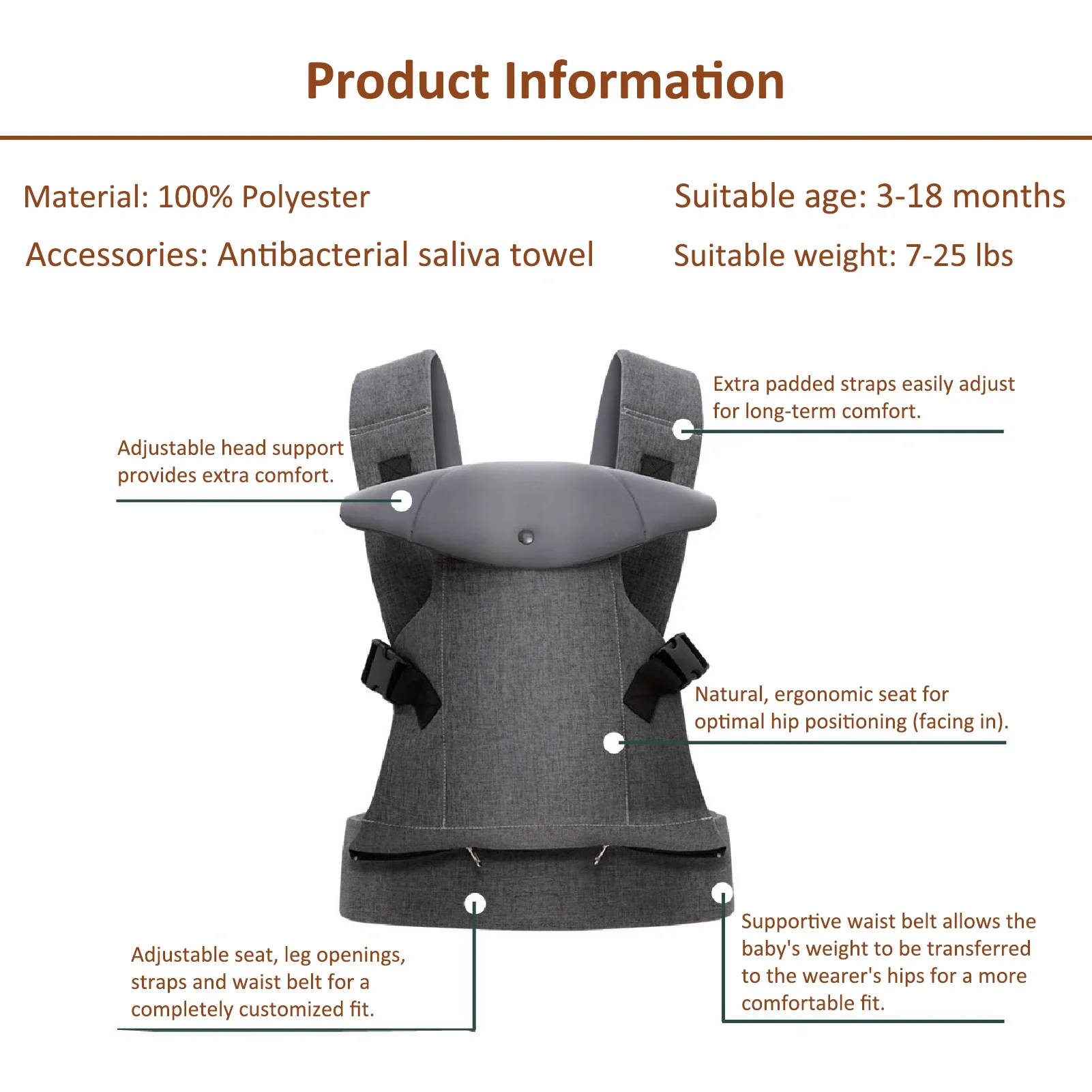 Portabebés ergonómico para recién nacidos y niños - frontal y trasero - imagen 5
